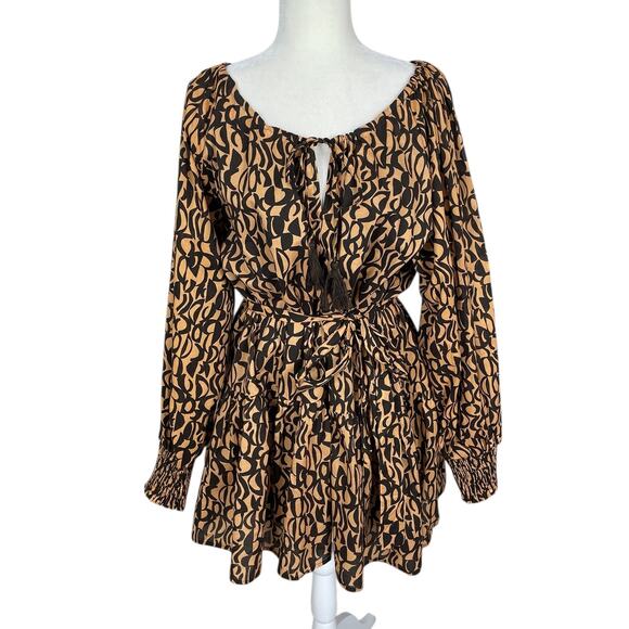 Charlie Holiday. Dresses & Skirts - Charlie Holiday Cotton Mariana Mini Dress Tassels Tiered Brown Gold Sz 8 Chic